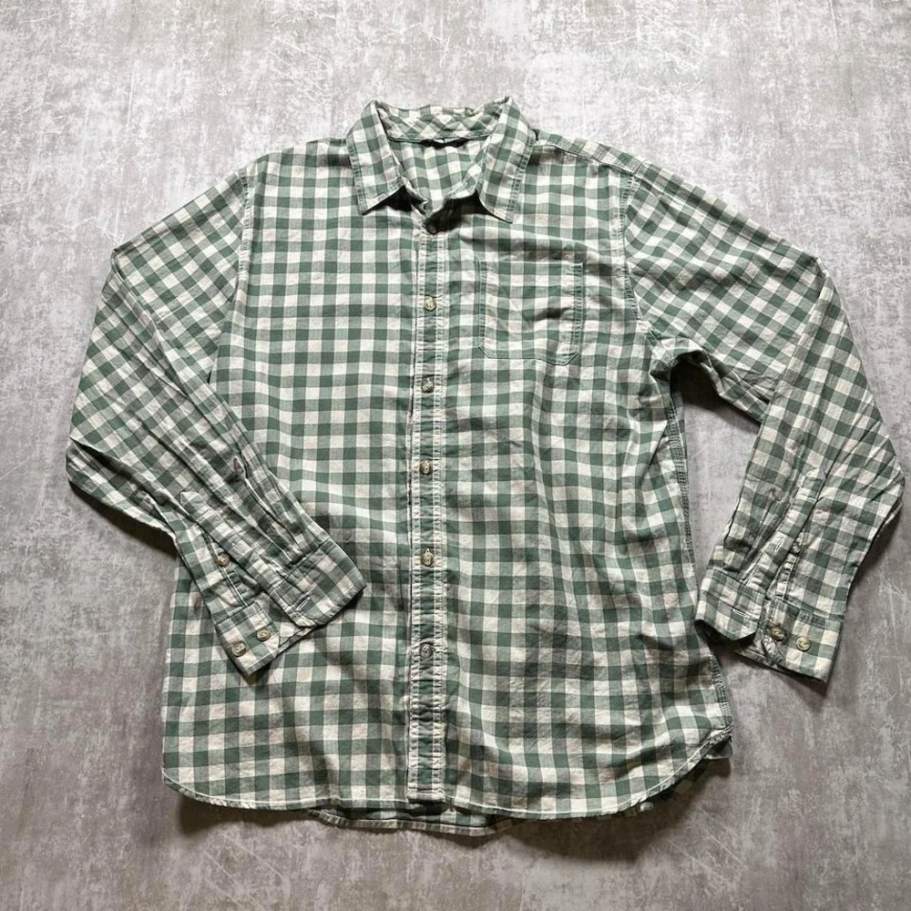 The North Face Button Down Shirt Men XL Green Gingham Checkered Long Sleeve